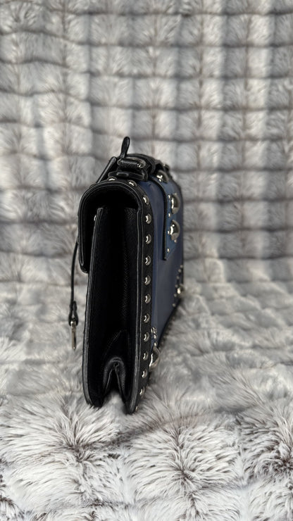 Prada Black/Blue Saffiano Leather Studded