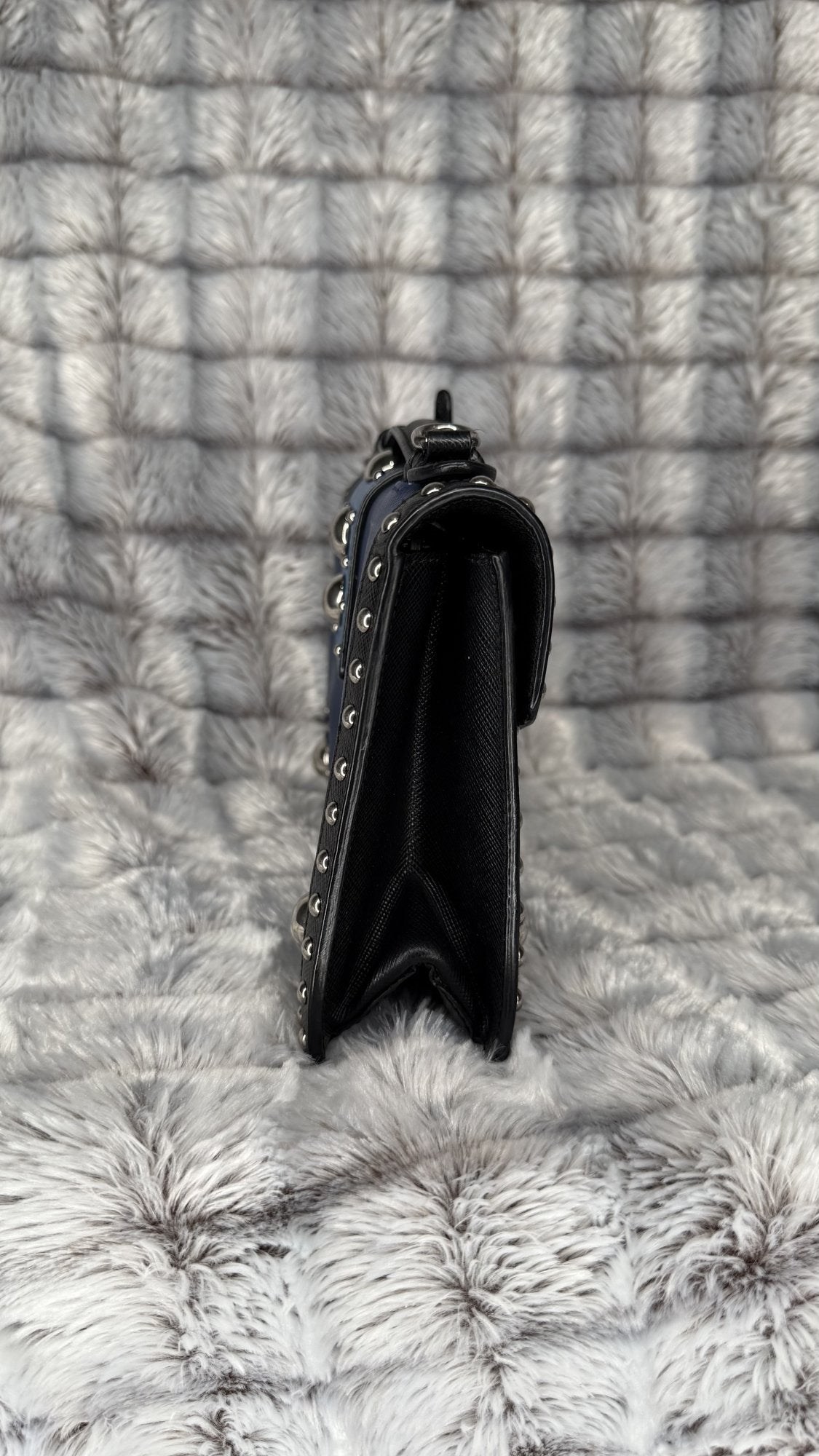 Prada Black/Blue Saffiano Leather Studded