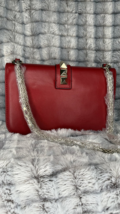 Valentino Garavani Vitello Medium Glam Lock Rockstud Flap Bag – Red
