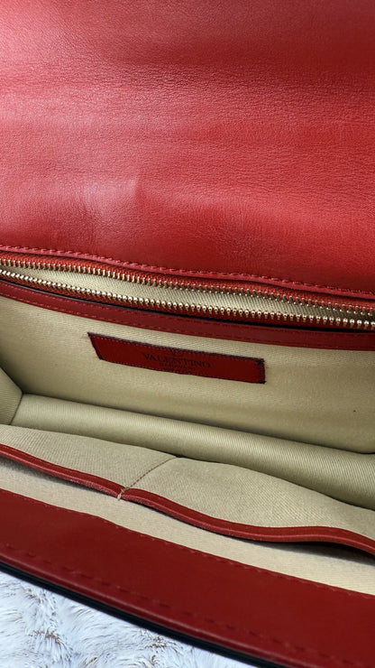 Valentino Garavani Vitello Medium Glam Lock Rockstud Flap Bag – Red