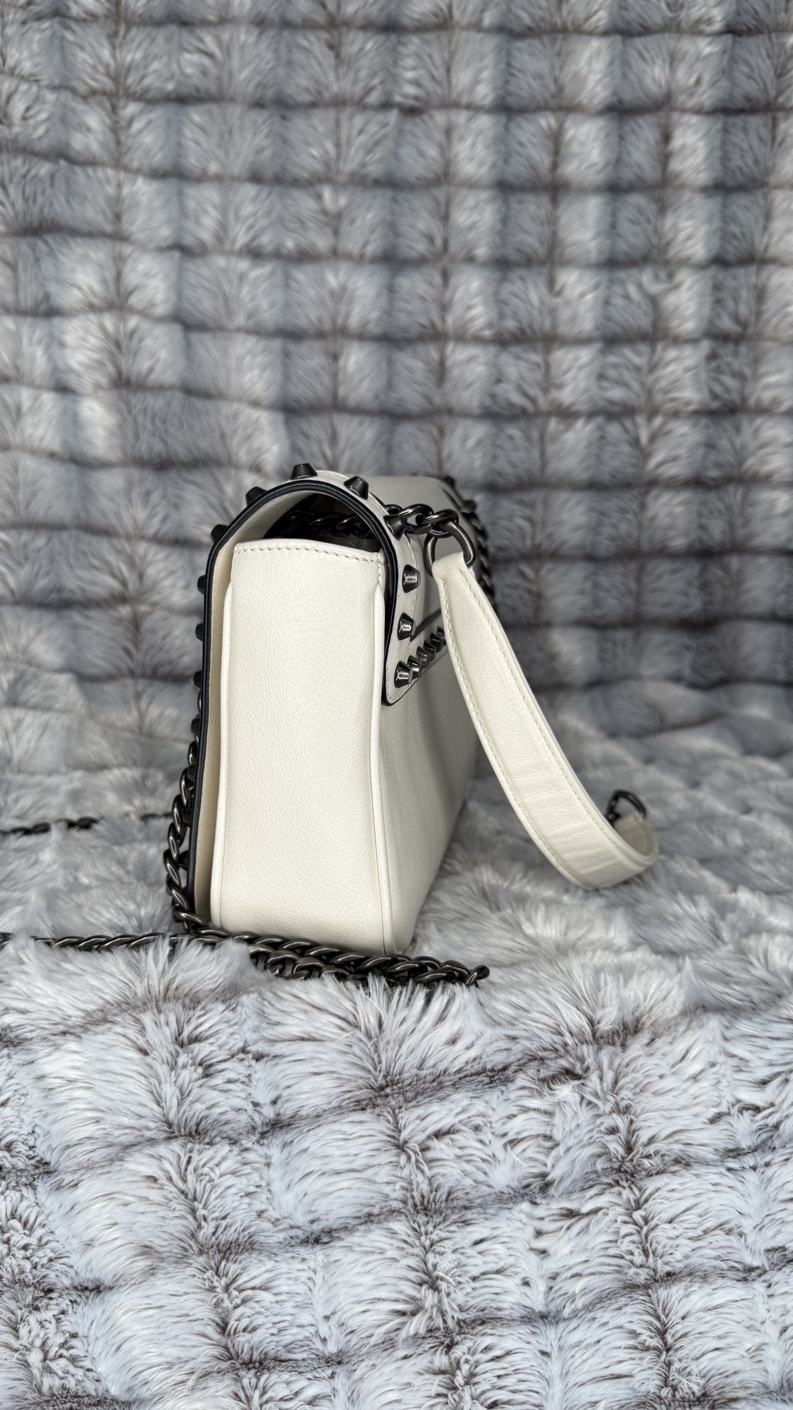 Prada Glace Calf Studded Crossbody Bag – White
