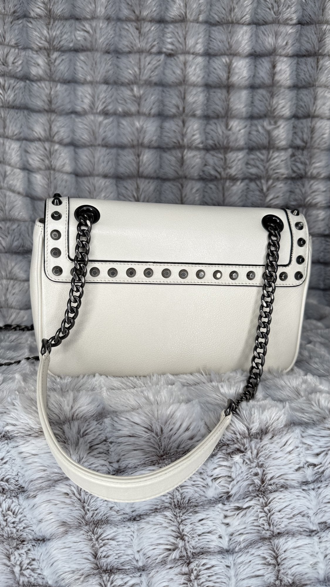 Prada Glace Calf Studded Crossbody Bag – White