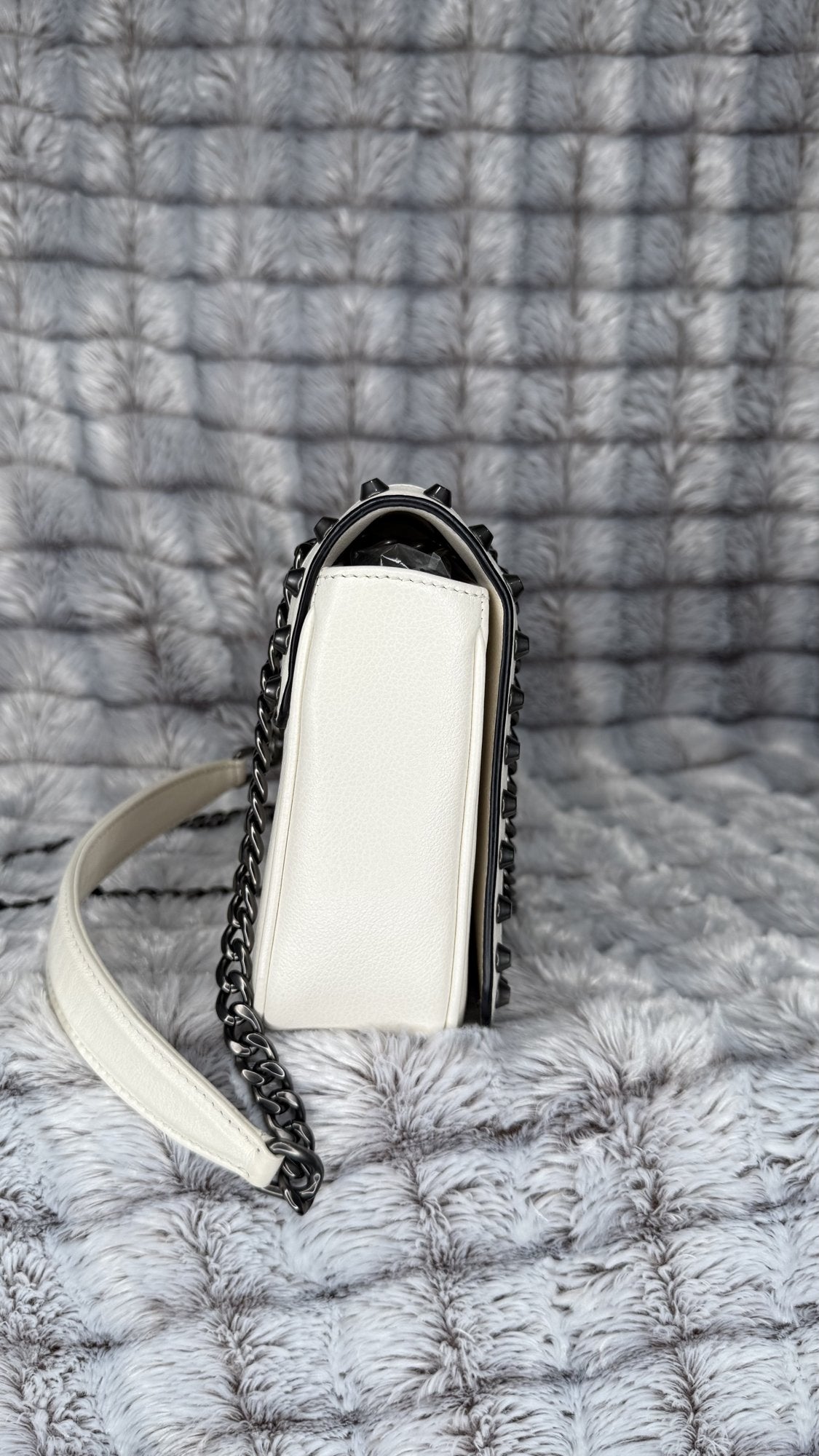 Prada Glace Calf Studded Crossbody Bag – White