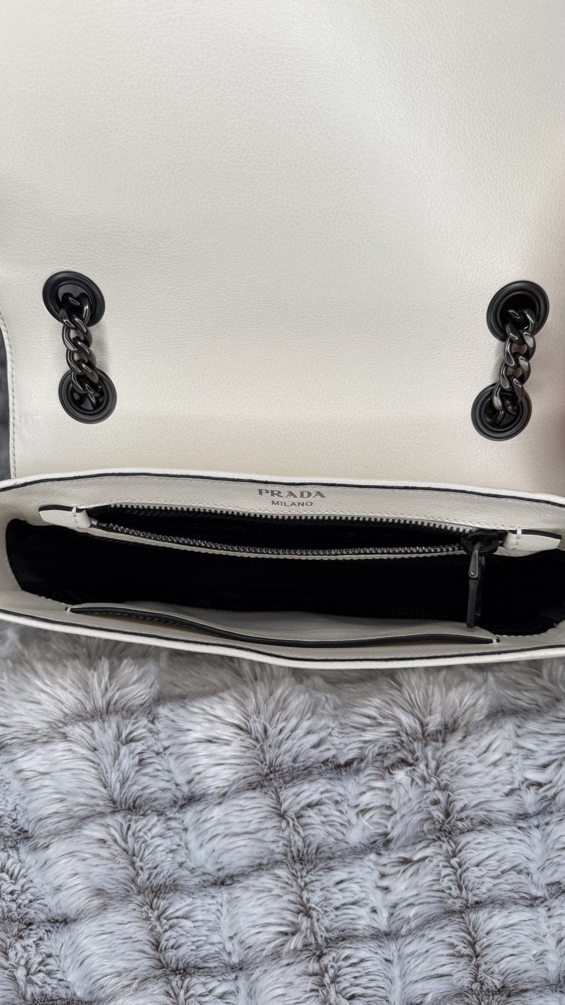 Prada Glace Calf Studded Crossbody Bag – White