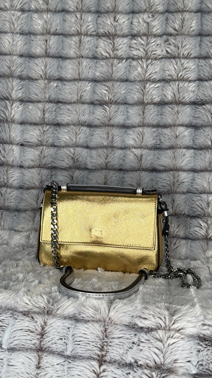 Fendi Silver Leather Mini Bag with Floral Appliqué