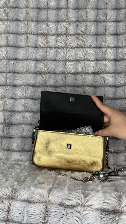 Fendi Silver Leather Mini Bag with Floral Appliqué
