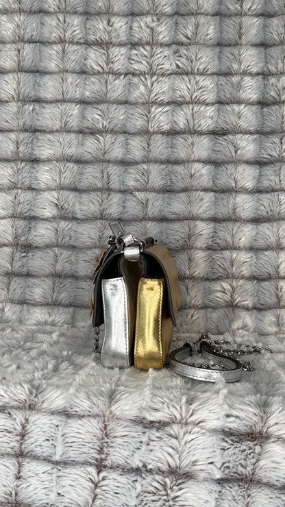 Fendi Silver Leather Mini Bag with Floral Appliqué