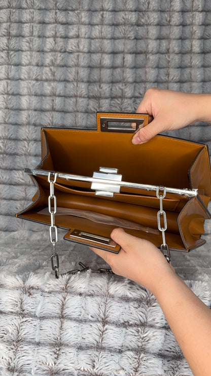 Fendi Peekaboo Cut Medium Chain Shoulder Bag – Brushed Leather, Brown