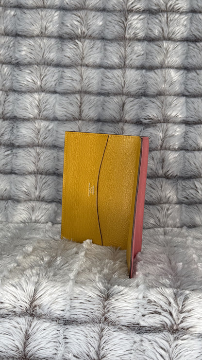 Hermès Calvi Duo Card Holder – Rose Azalée & Lime Epsom Leather