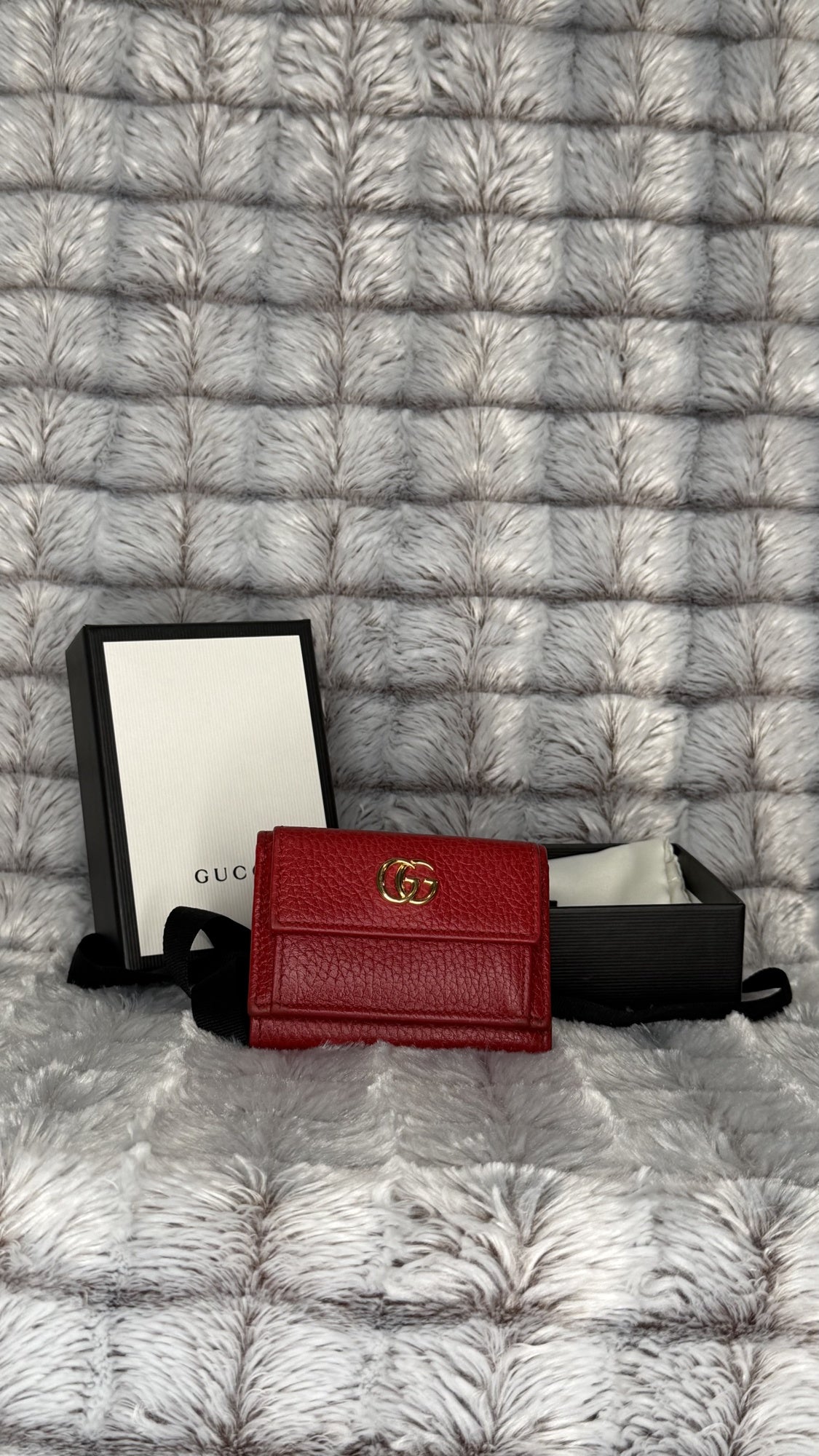 Gucci Marmont Tri-Fold Compact Wallet – Red Leather