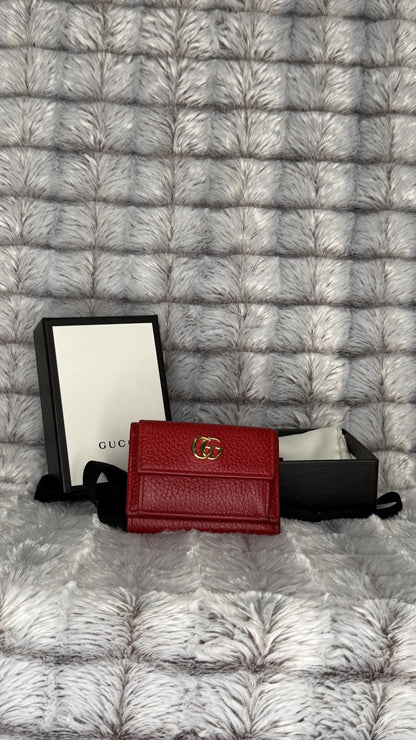 Gucci Marmont Tri-Fold Compact Wallet – Red Leather