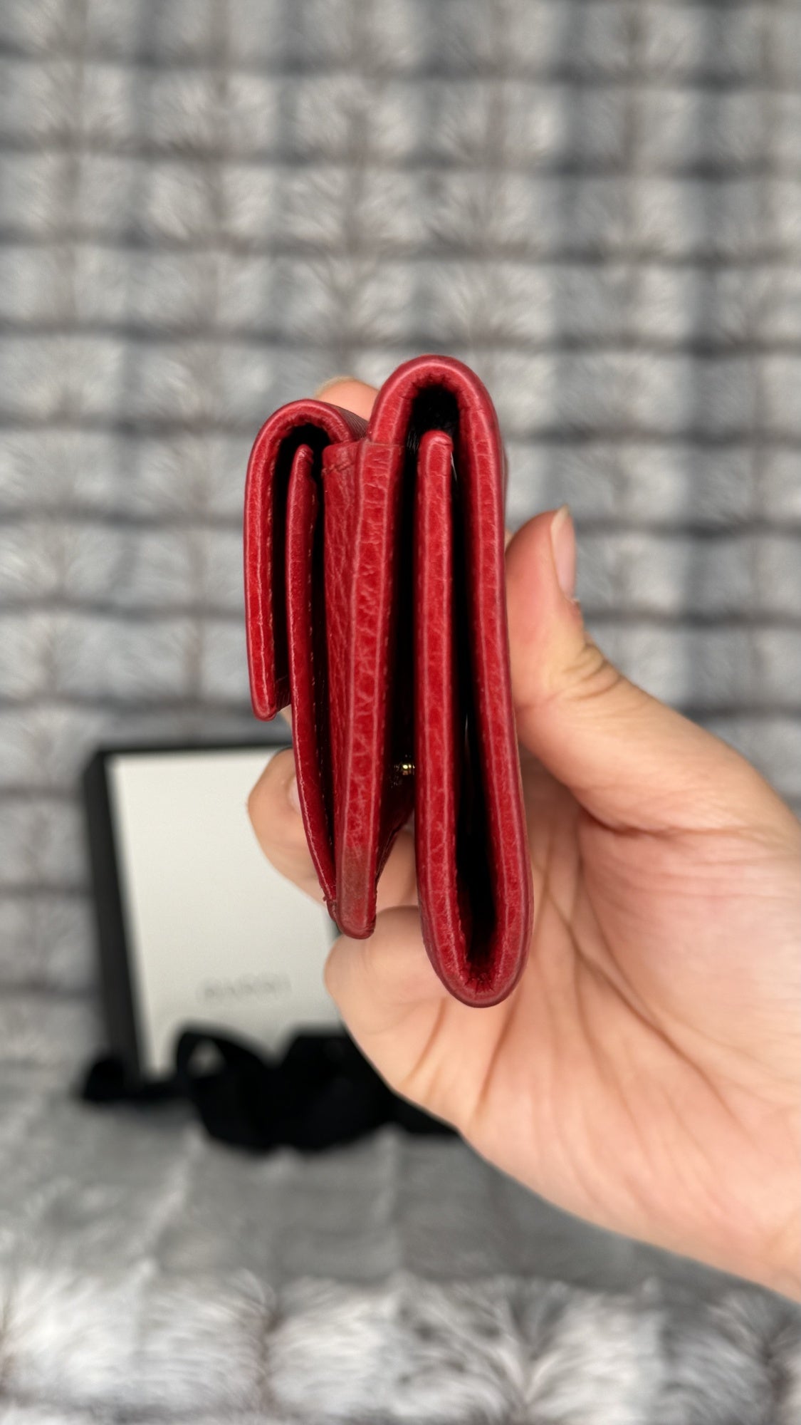Gucci Marmont Tri-Fold Compact Wallet – Red Leather