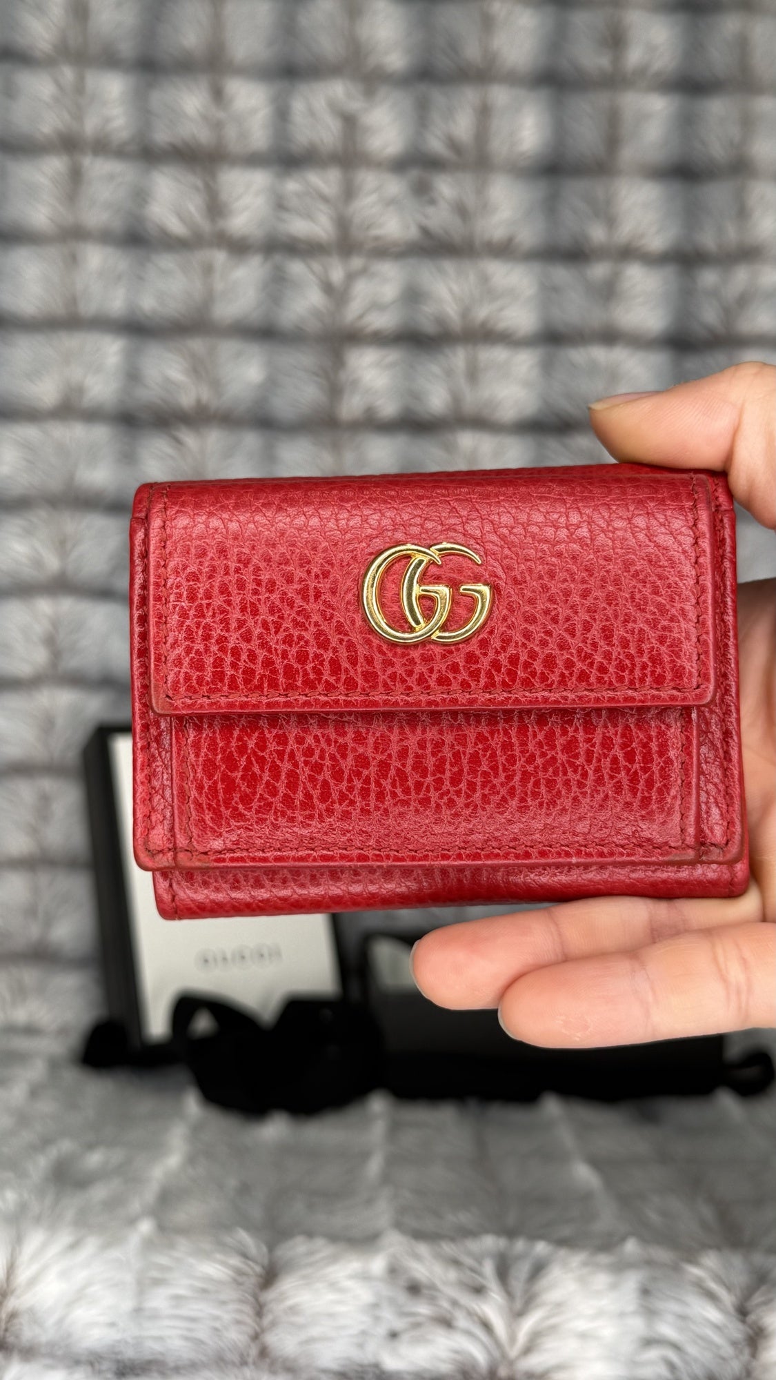 Gucci Marmont Tri-Fold Compact Wallet – Red Leather
