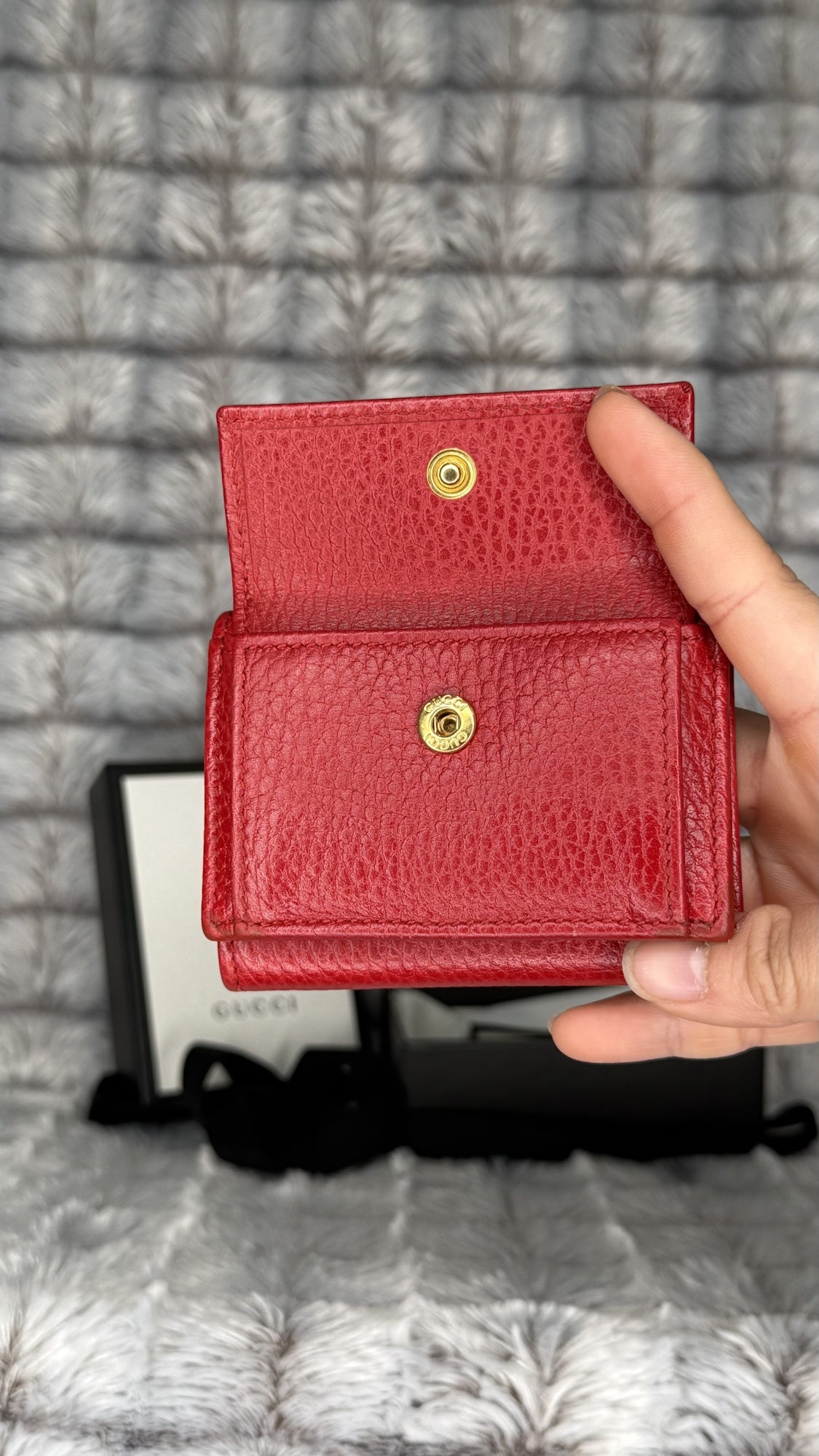 Gucci Marmont Tri-Fold Compact Wallet – Red Leather