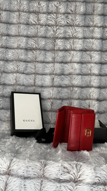 Gucci Marmont Tri-Fold Compact Wallet – Red Leather