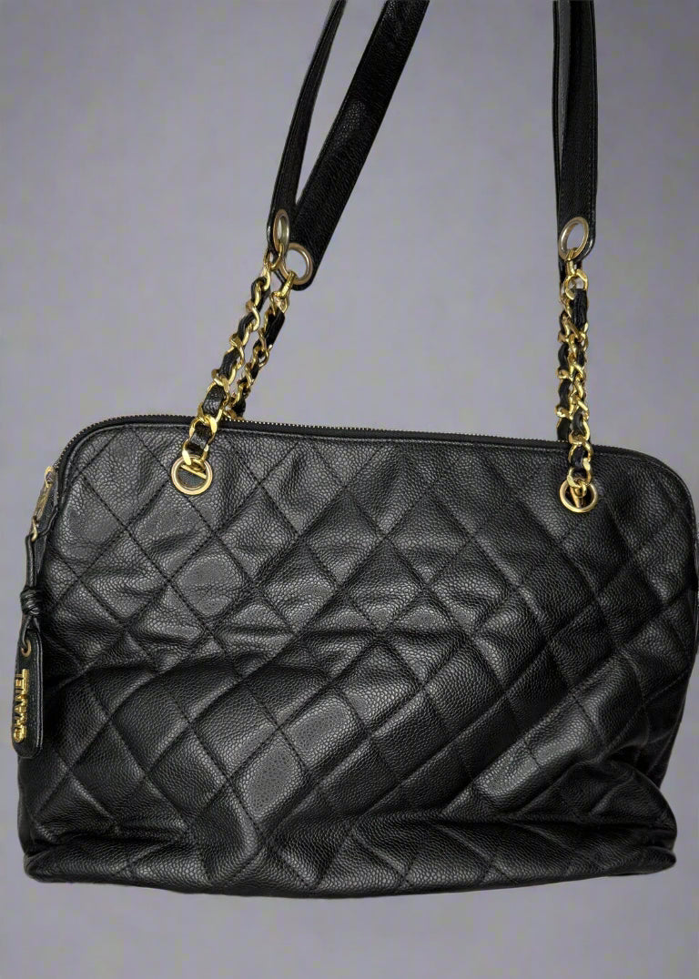 Chanel Caviar CC Quilted Front Pocket Bag - Black