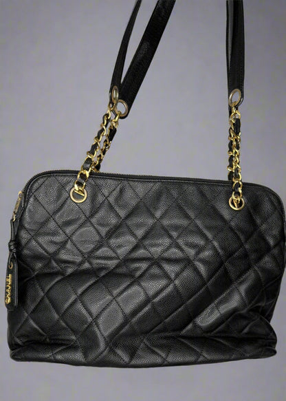 Chanel Caviar CC Quilted Front Pocket Bag - Black
