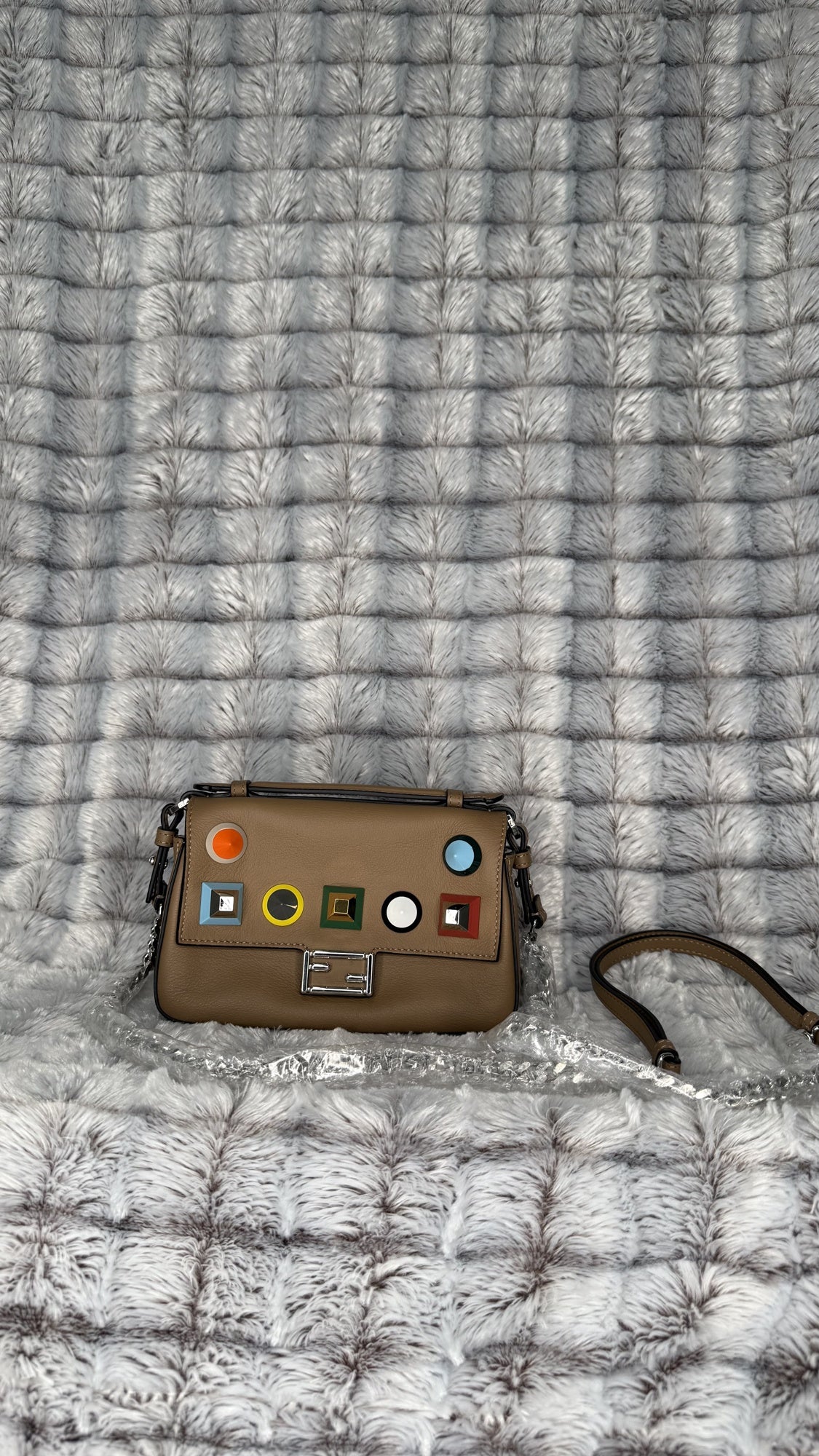 Fendi Beige Rainbow Stud Double Baguette