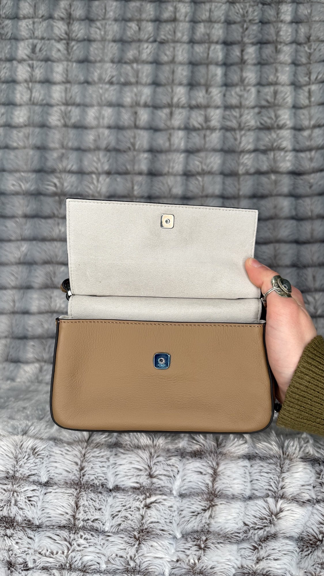 Fendi Beige Rainbow Stud Double Baguette