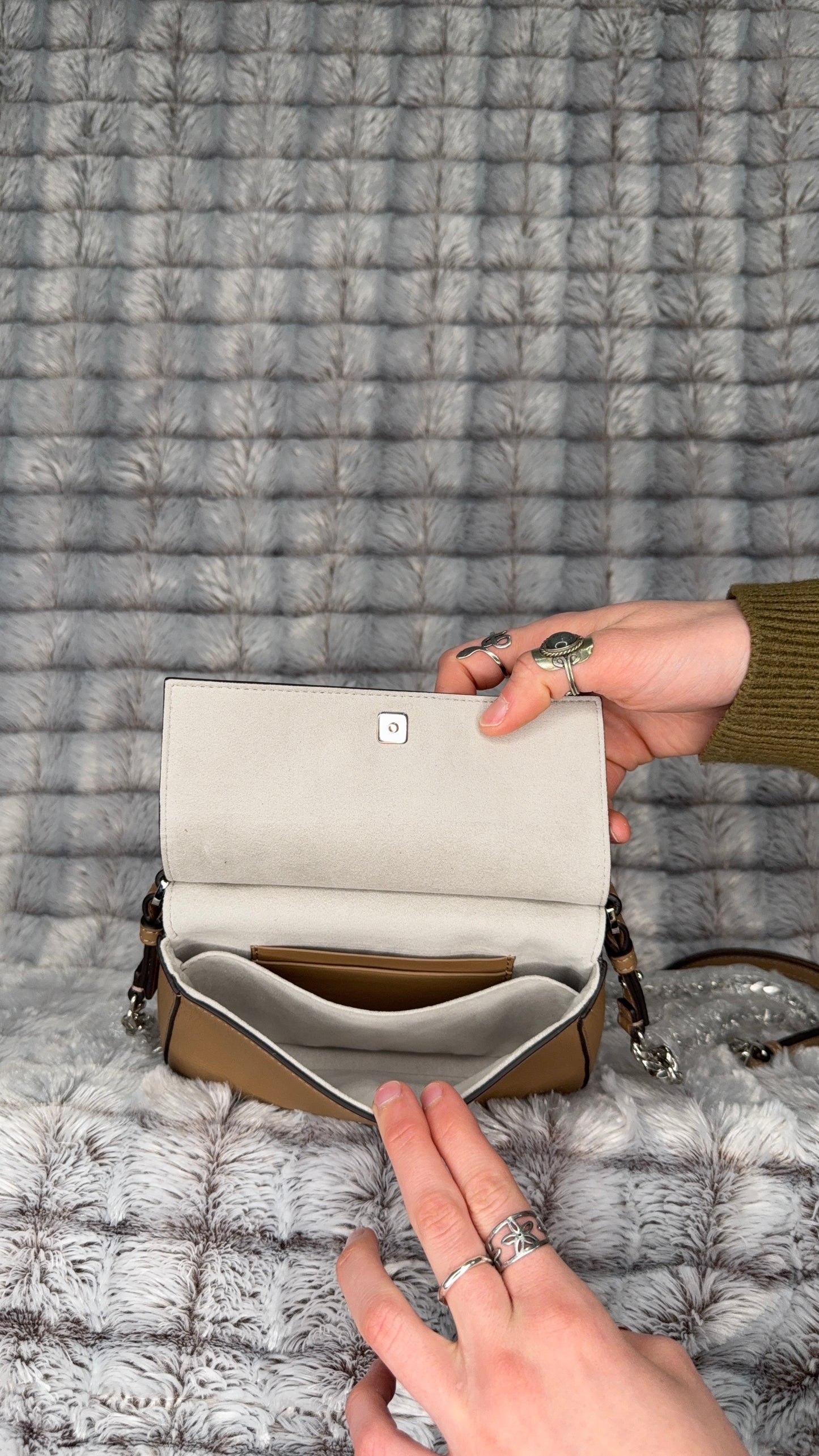 Fendi Beige Rainbow Stud Double Baguette