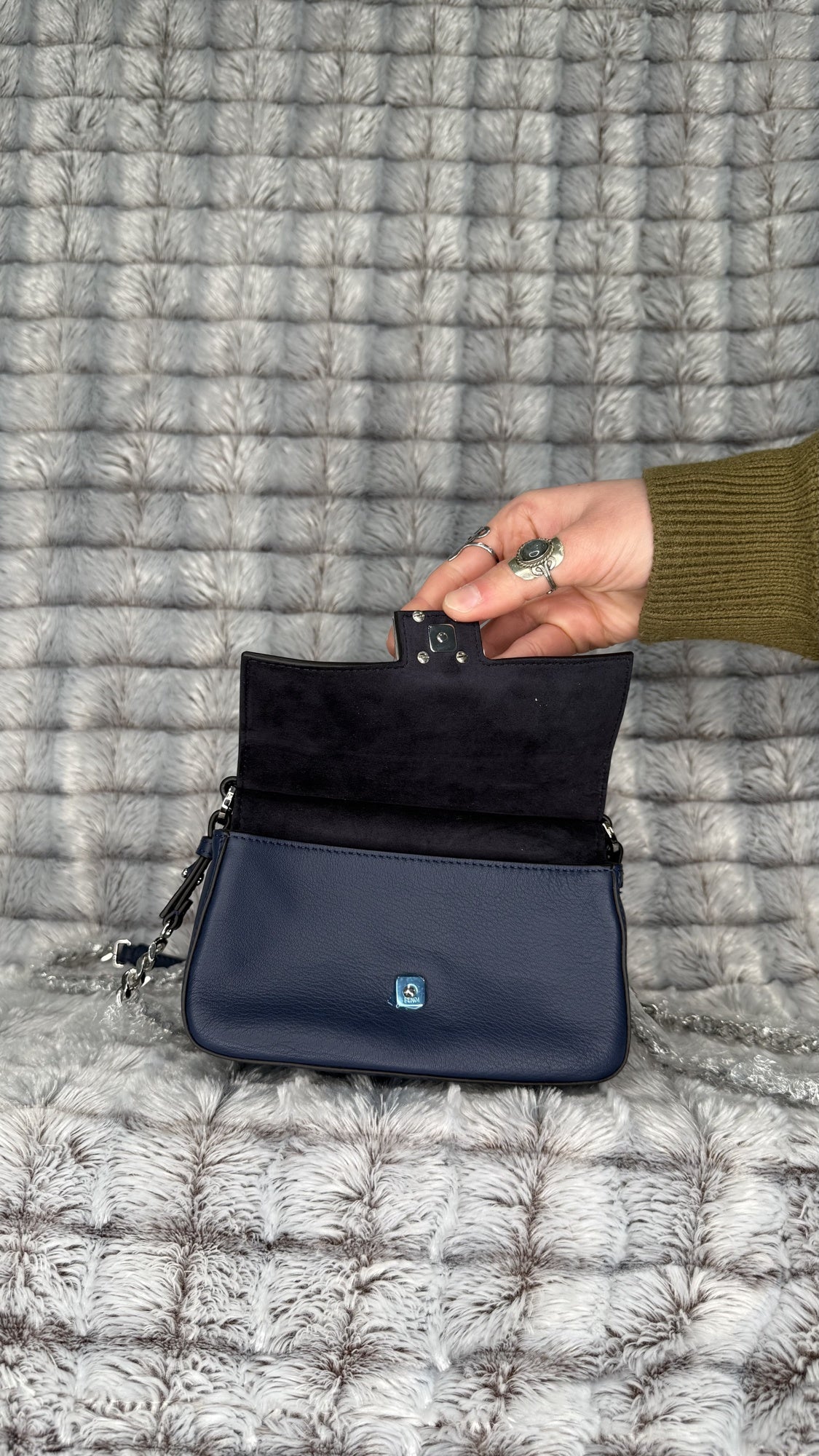 Fendi Double Baguette Studded Leather - Blue
