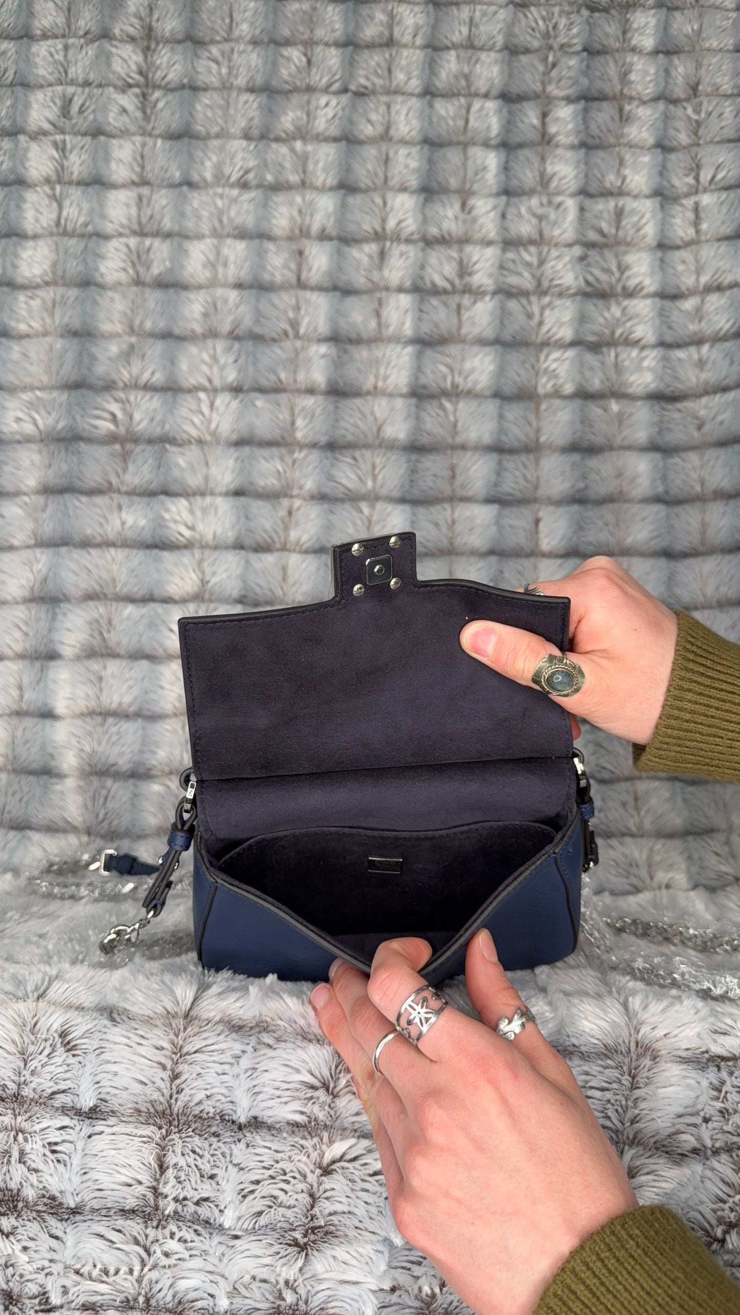 Fendi Double Baguette Studded Leather - Blue