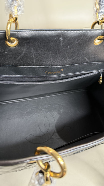 Chanel Medallion Diamond-Quilted Patent Shopping Tote