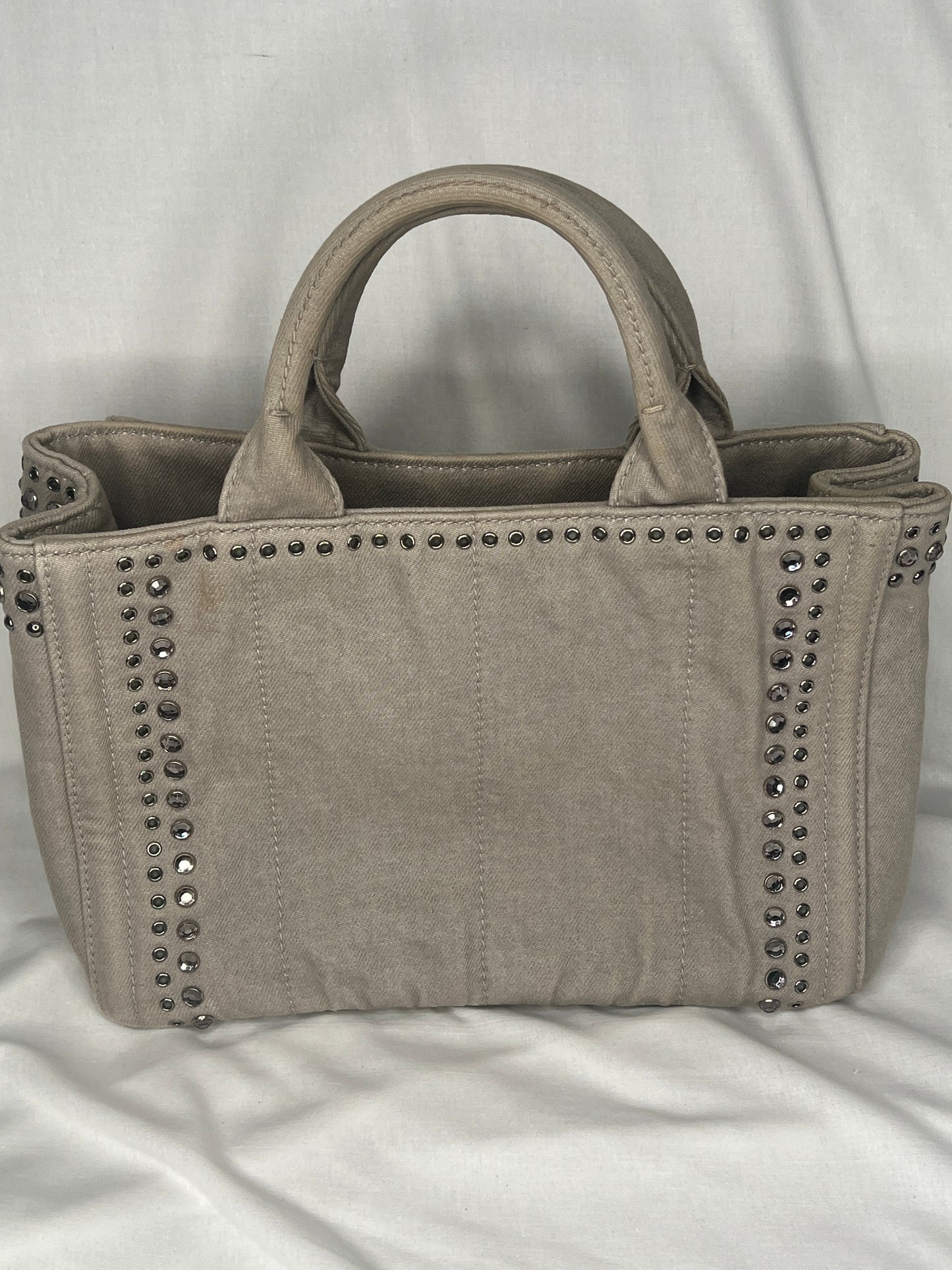 Prada Canapa Studded Canvas Tote Bag in Taupe