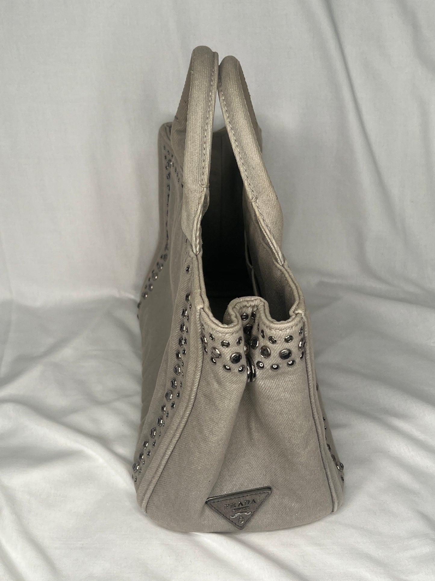Prada Canapa Studded Canvas Tote Bag in Taupe