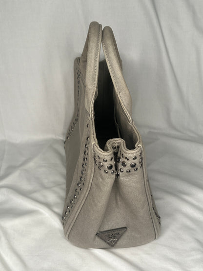 Prada Canapa Studded Canvas Tote Bag in Taupe