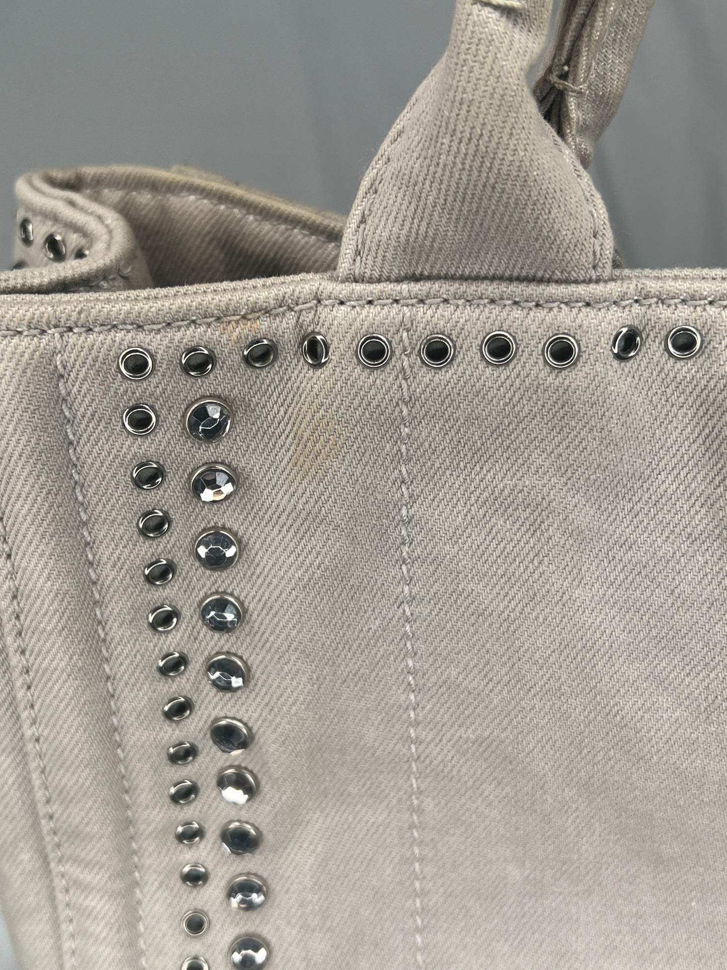 Prada Canapa Studded Canvas Tote Bag in Taupe