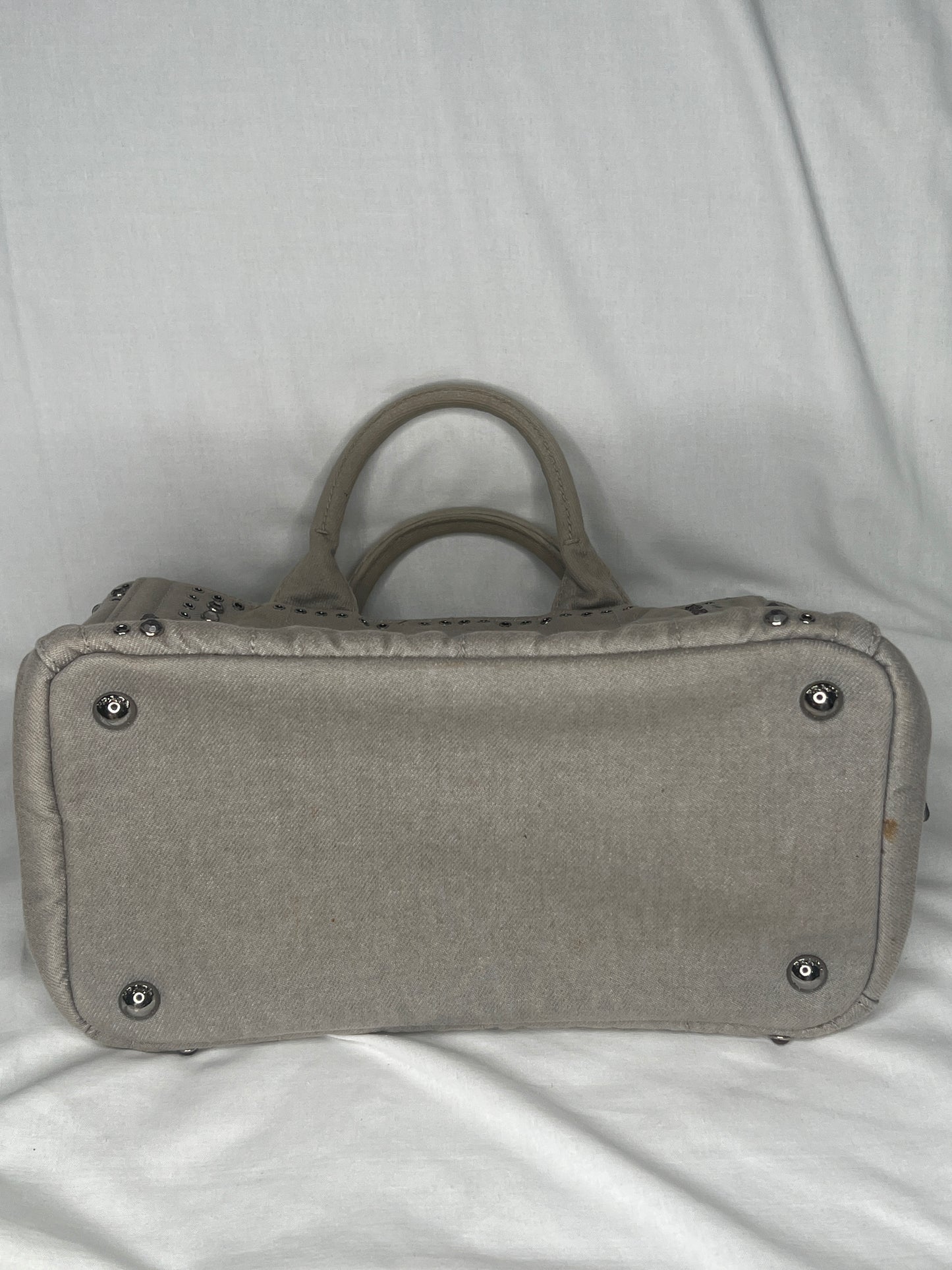Prada Canapa Studded Canvas Tote Bag in Taupe