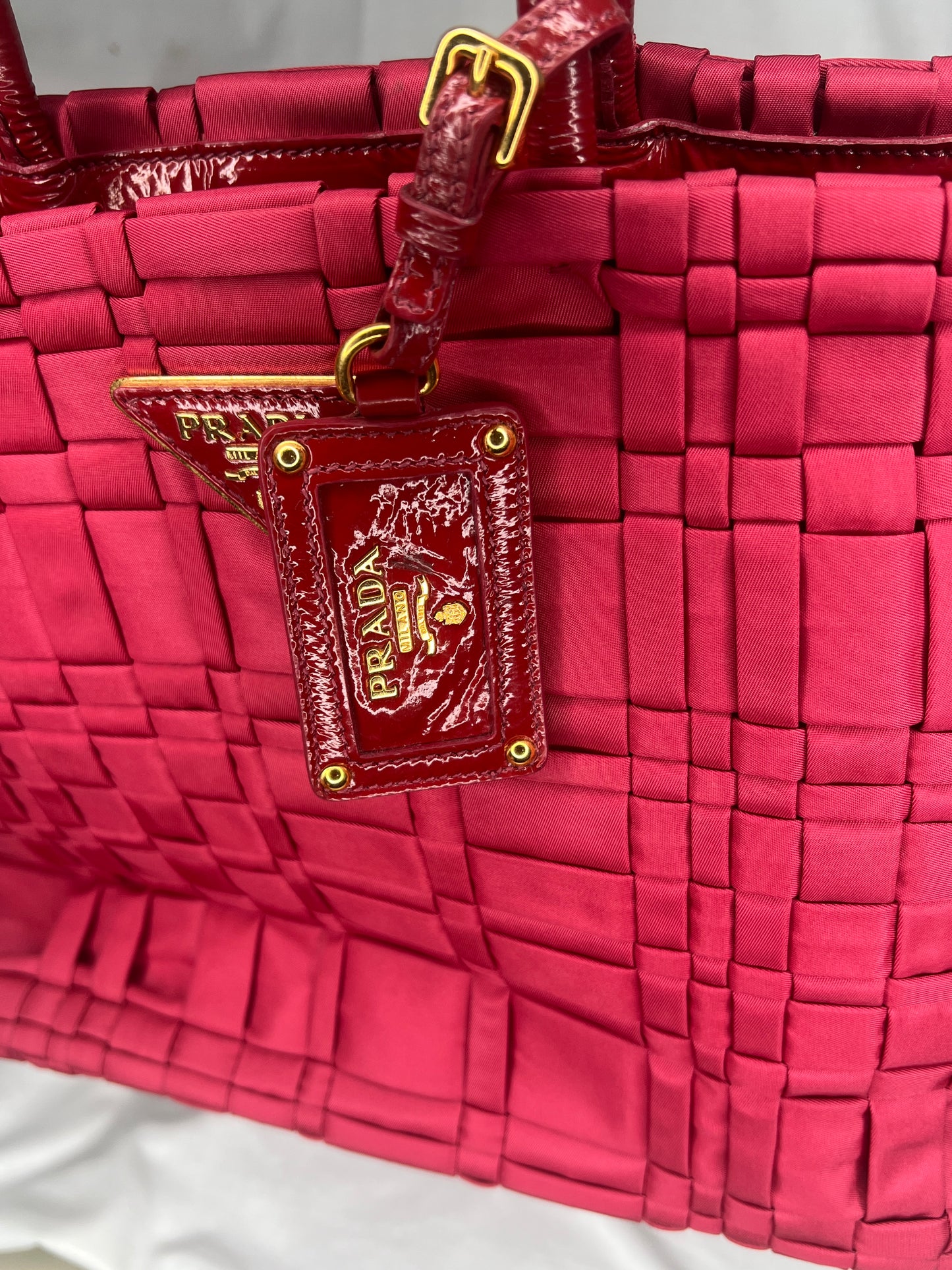 Prada Tessuto Woven Tote Bag in Red Nylon