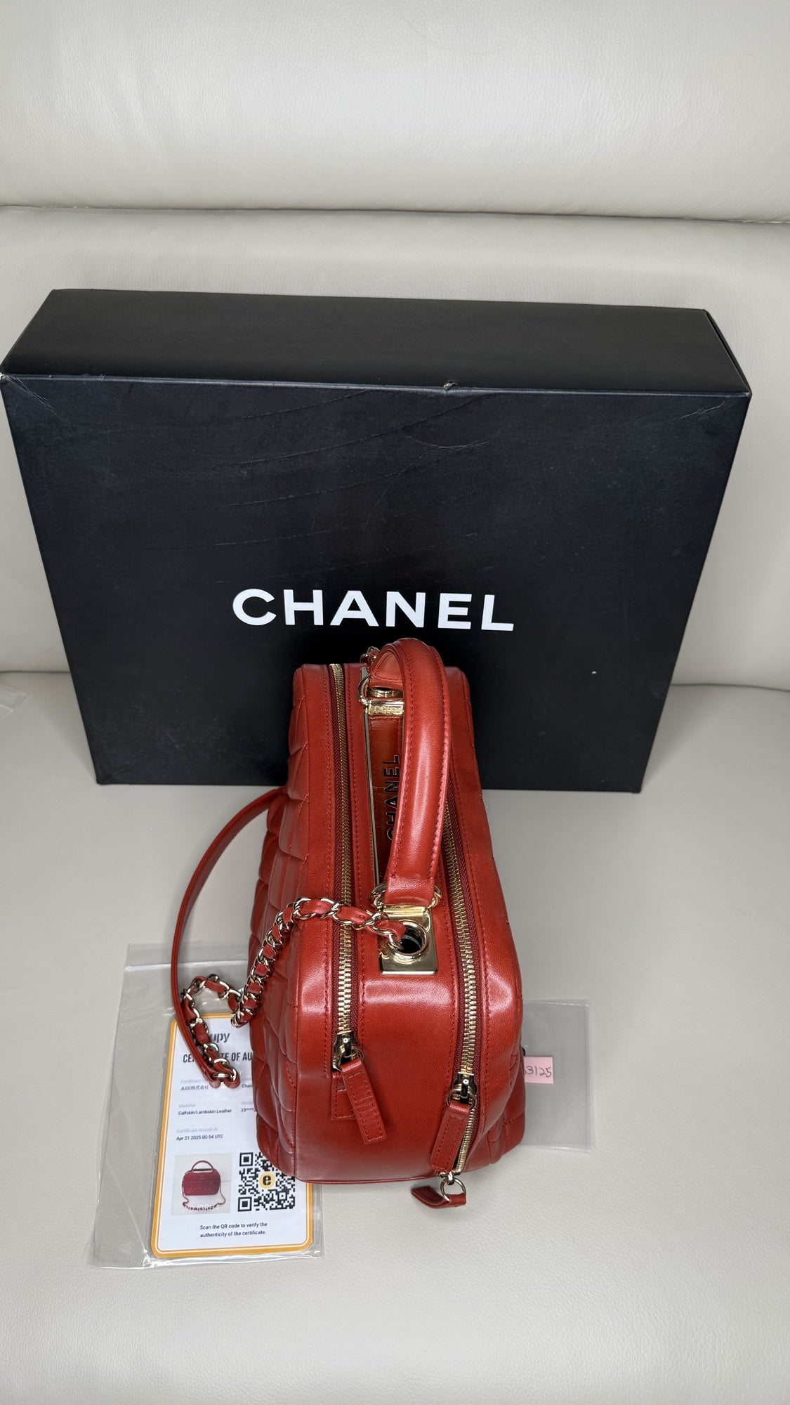 Chanel Medium Trendy CC Bowling Bag in Red Quilted Lambskin