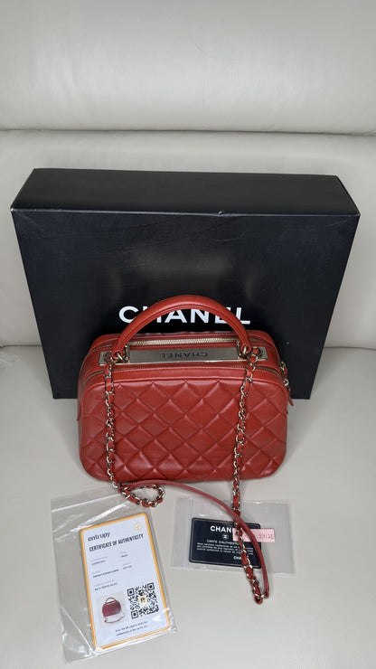 Chanel Medium Trendy CC Bowling Bag in Red Quilted Lambskin