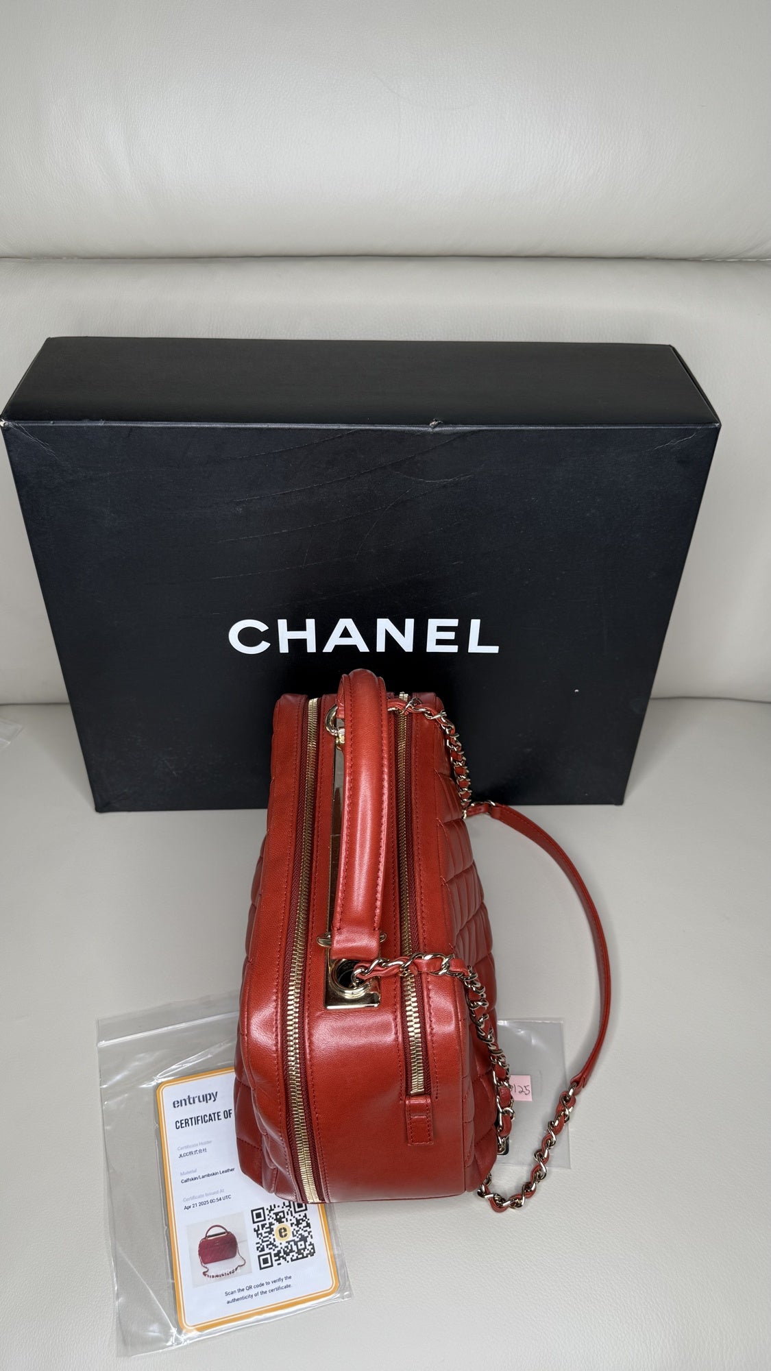 Chanel Medium Trendy CC Bowling Bag in Red Quilted Lambskin