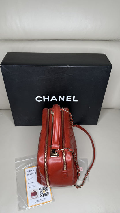Chanel Medium Trendy CC Bowling Bag in Red Quilted Lambskin