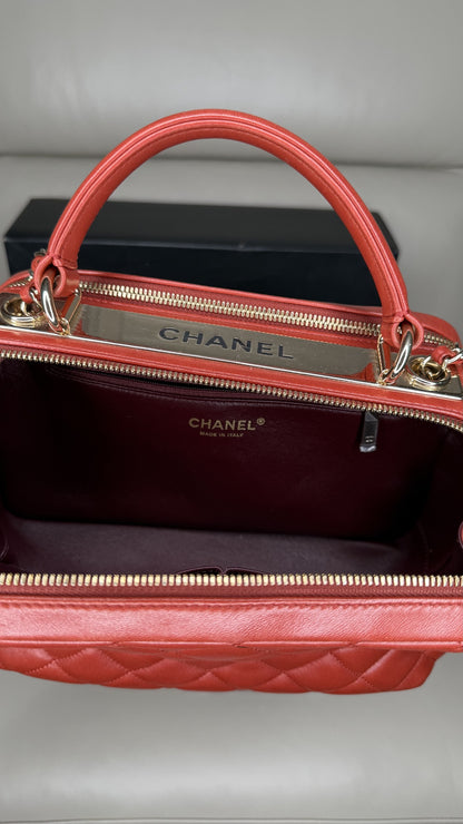 Chanel Medium Trendy CC Bowling Bag in Red Quilted Lambskin