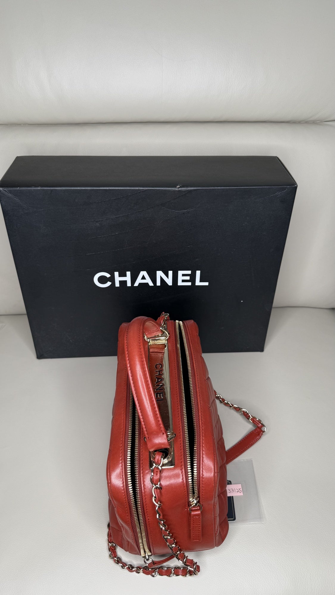 Chanel Medium Trendy CC Bowling Bag in Red Quilted Lambskin