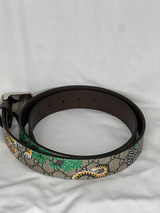 Gucci GG Supreme Canvas Belt with Tiger & Jungle Print