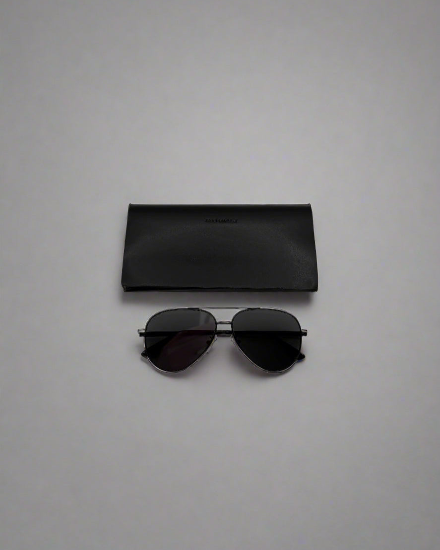 Yves Saint Laurent Black Metal Aviator Sunglasses
