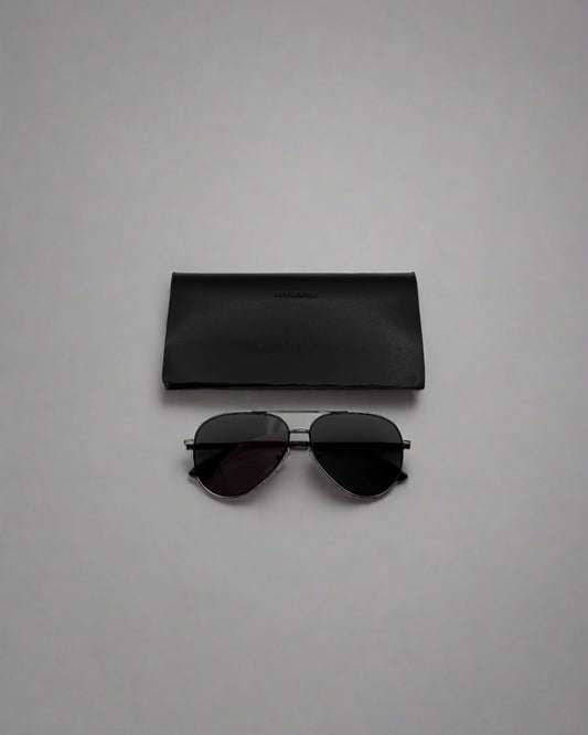 Yves Saint Laurent Black Metal Aviator Sunglasses