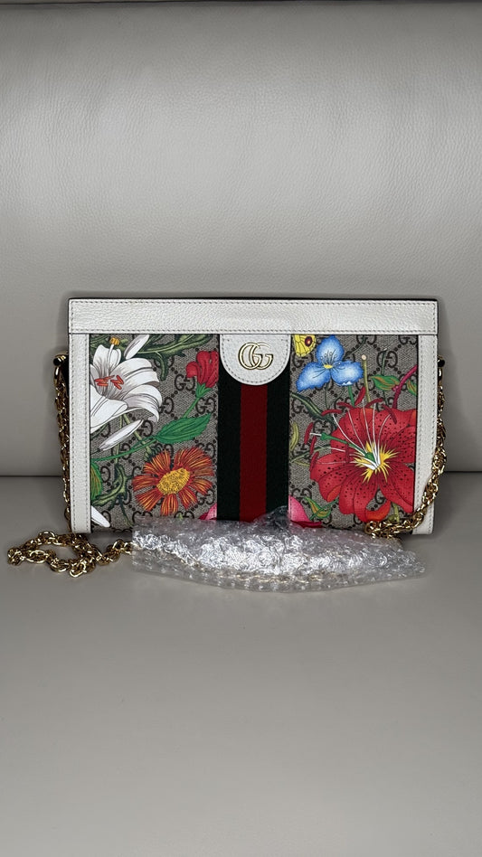 Gucci Ophidia GG Supreme Flora Chain Shoulder Bag