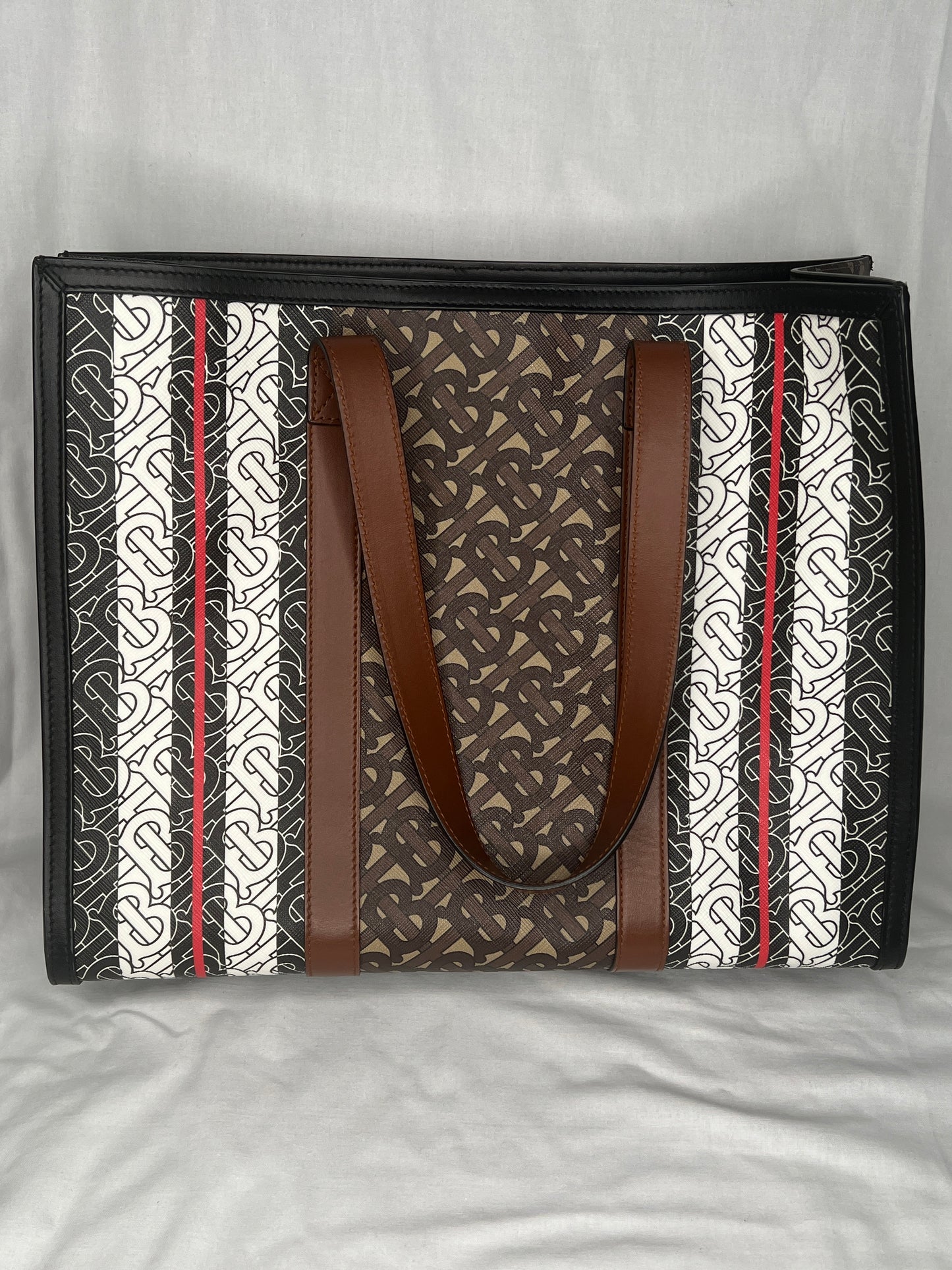 Burberry Monogram Stripe E-Canvas Portrait Tote Bag