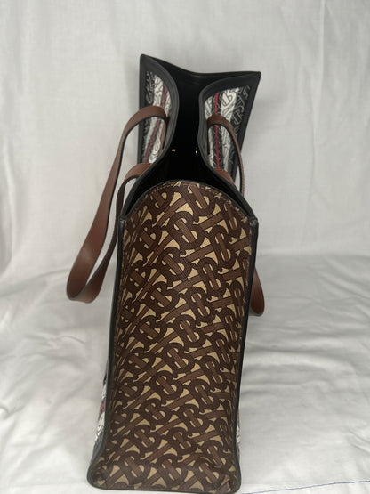 Burberry Monogram Stripe E-Canvas Portrait Tote Bag