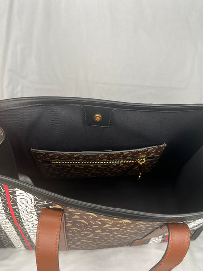 Burberry Monogram Stripe E-Canvas Portrait Tote Bag