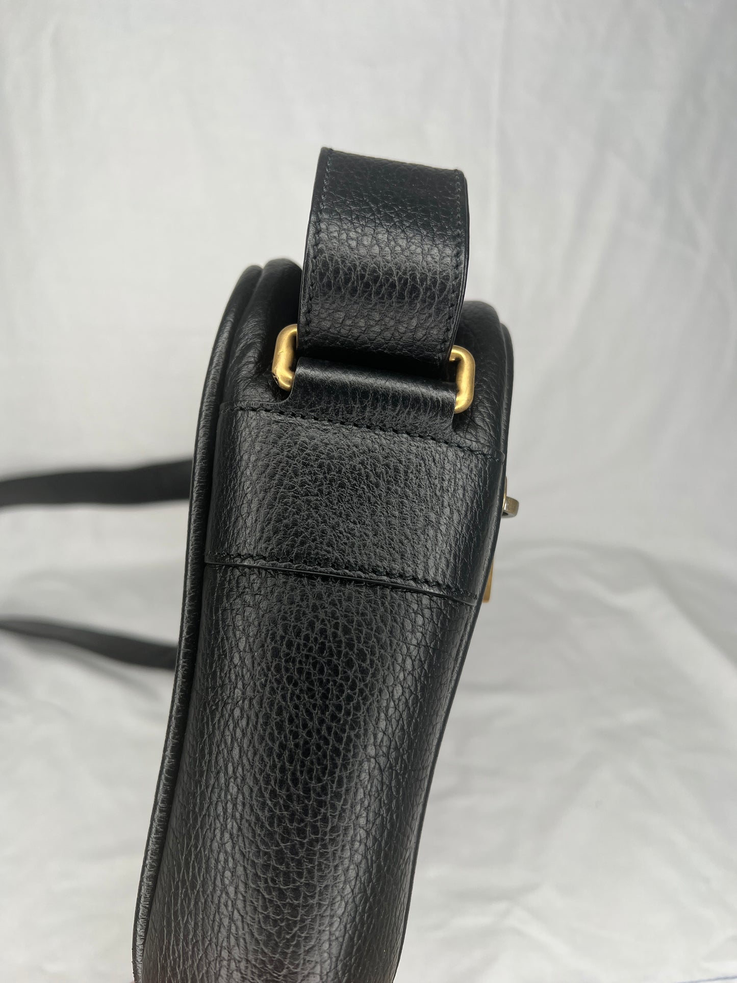 Gucci Black Leather Logo Messenger Bag