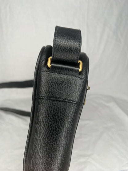 Gucci Black Leather Logo Messenger Bag