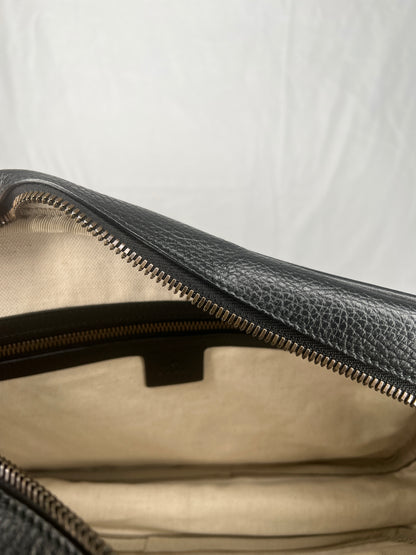 Gucci Black Leather Logo Messenger Bag