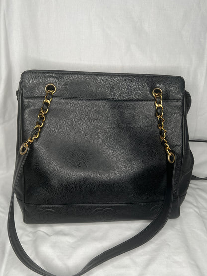 Chanel Vintage Caviar Leather Chain Shoulder Bag (Black)